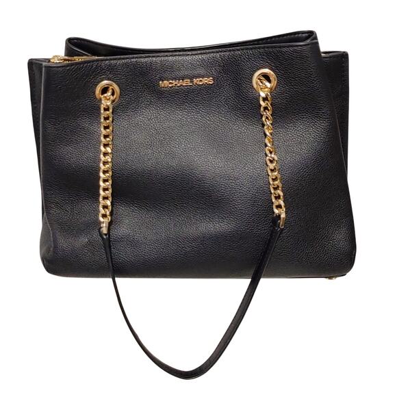 Michael Kors Teagan Large Pebbled Leather Shoulder Purse Bag Black Chain Strap - Picture 2 of 7